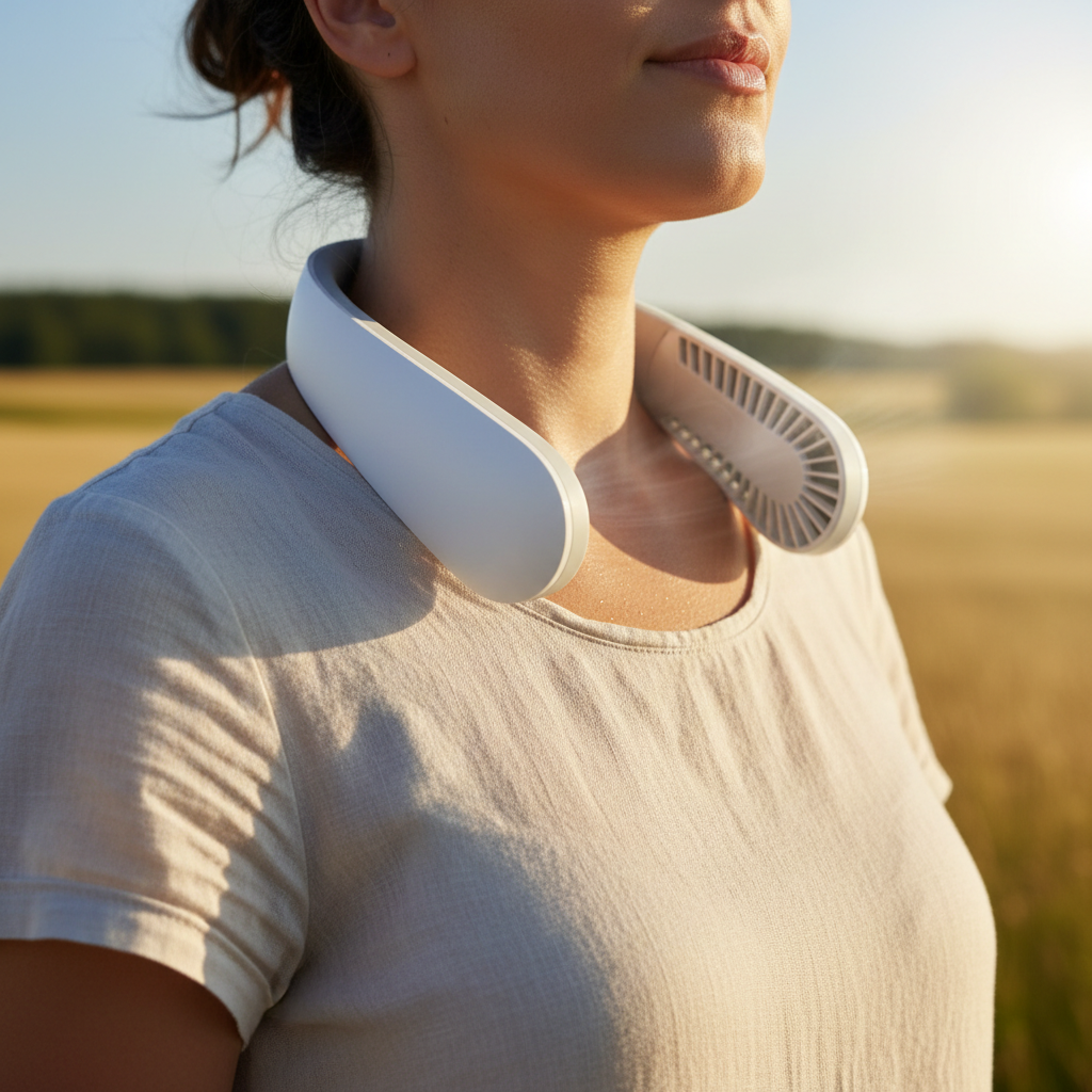 Ventilateur tour de cou sans pales porté autour du cou, mains libres